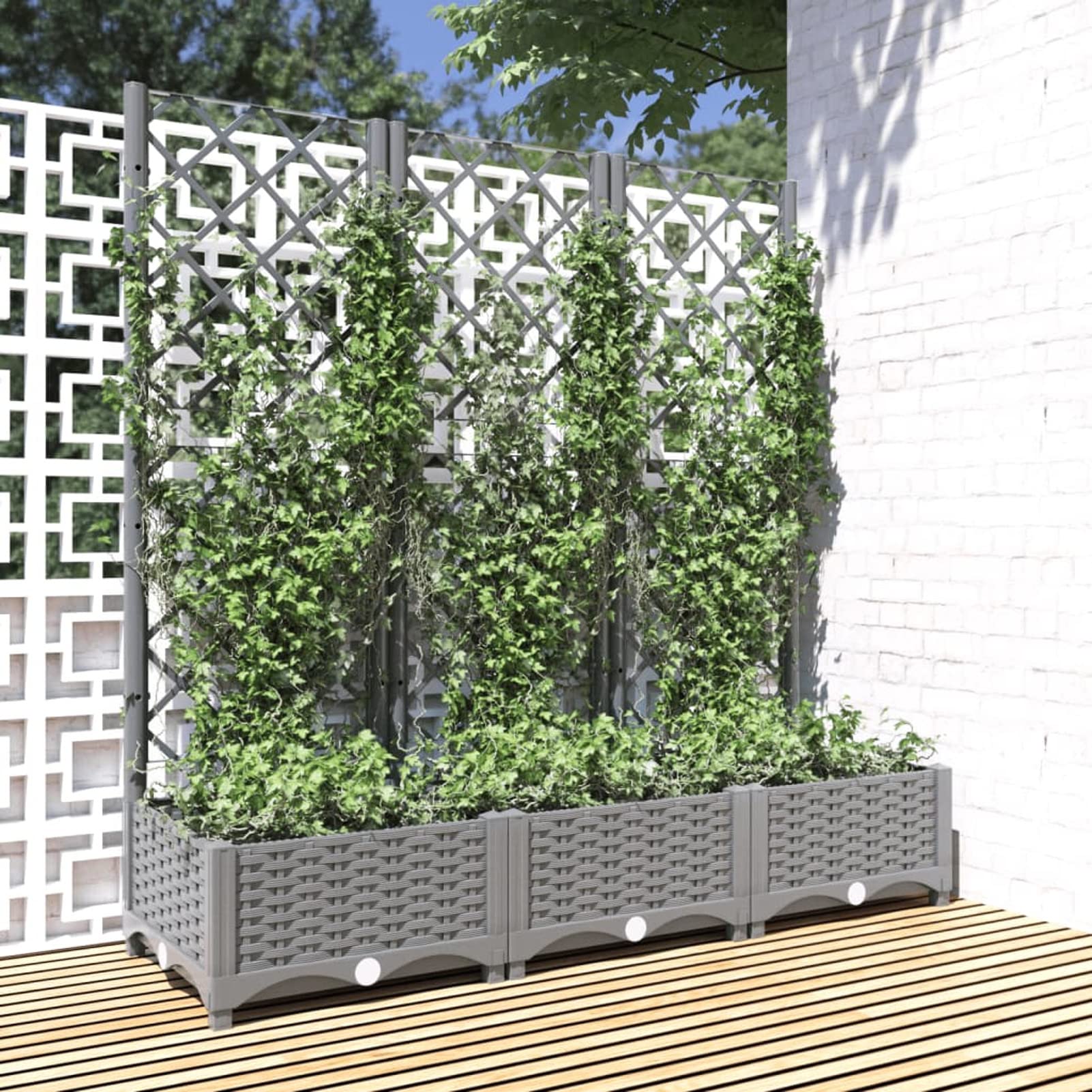 Mengtu Garden Planter With Trellis - Light Grey 120x40x121.5 cm PP - Outdoor Plant Pot Flower Box for Patio, Terrace, Backyard and Lawn Decor - Vegetable Herb Bed Raised Bed