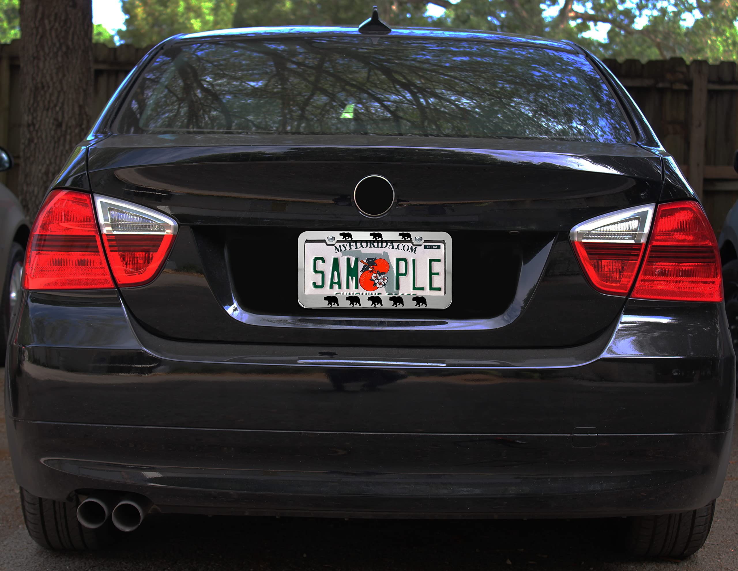 Black Bear Chrome License Plate Frame - Heavy Duty Metal Tag Holder For Cars & Trucks