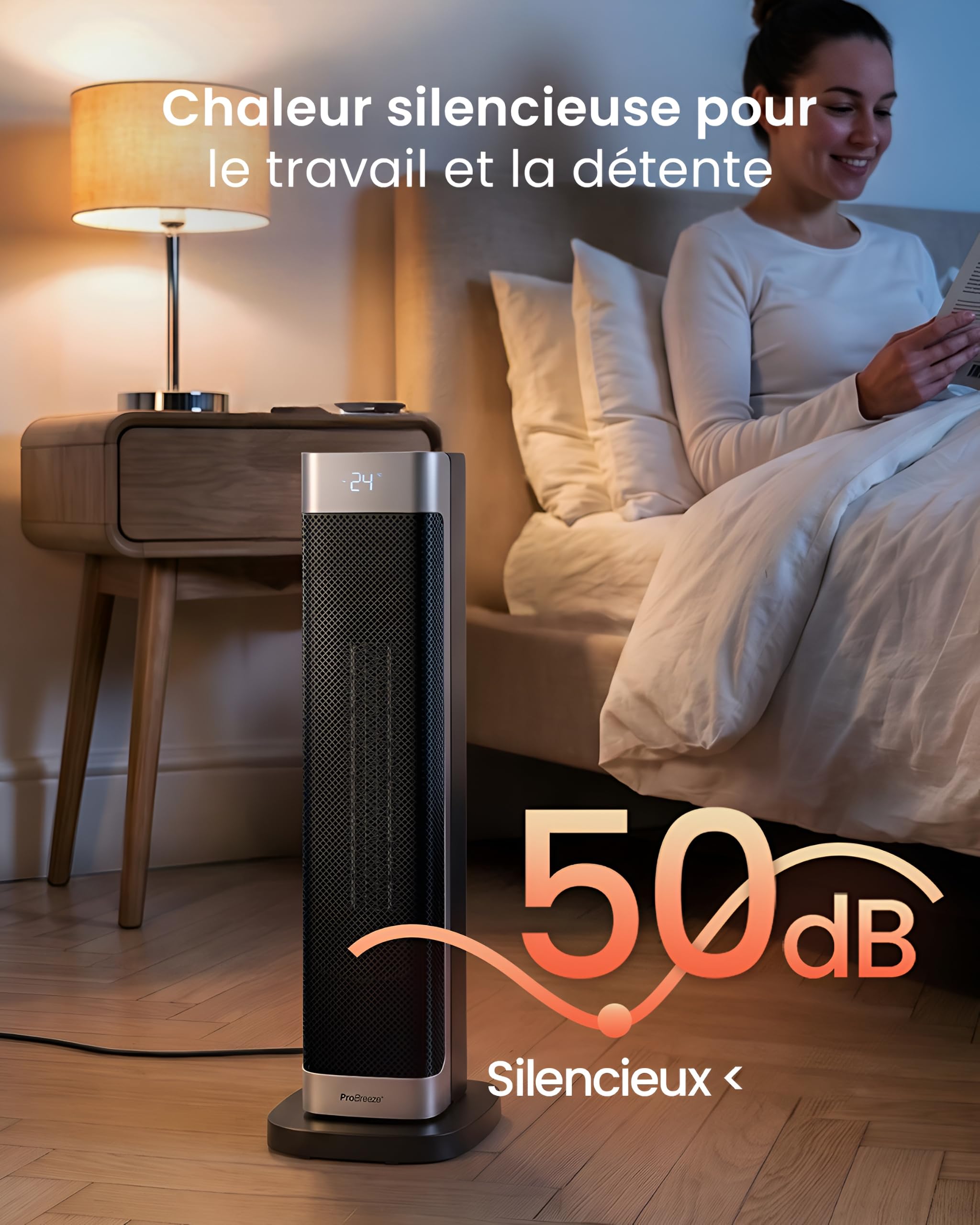 Pro Breeze ThermaCube Plus Chauffage d'Appoint 2200W Céramique Soufflant Oscillant - Radiateur Électrique Mobile avec Mode Ventilateur, Thermostat Éco, Télécommande et Écran Tactile pour Chambre