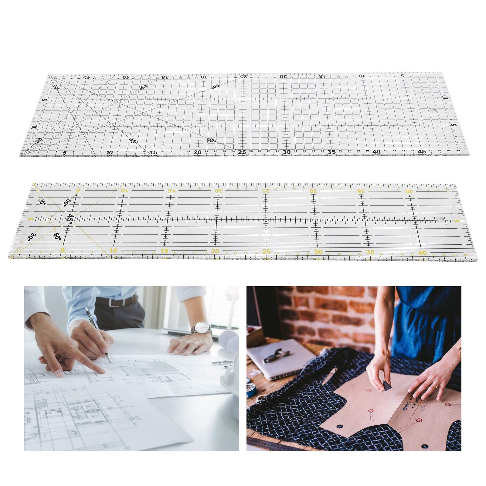 MRKU Set di 2 righelli per Quilting in Acrilico Trasparente, Bordo Antiscivolo, Linee di griglia, plastica Spessa
