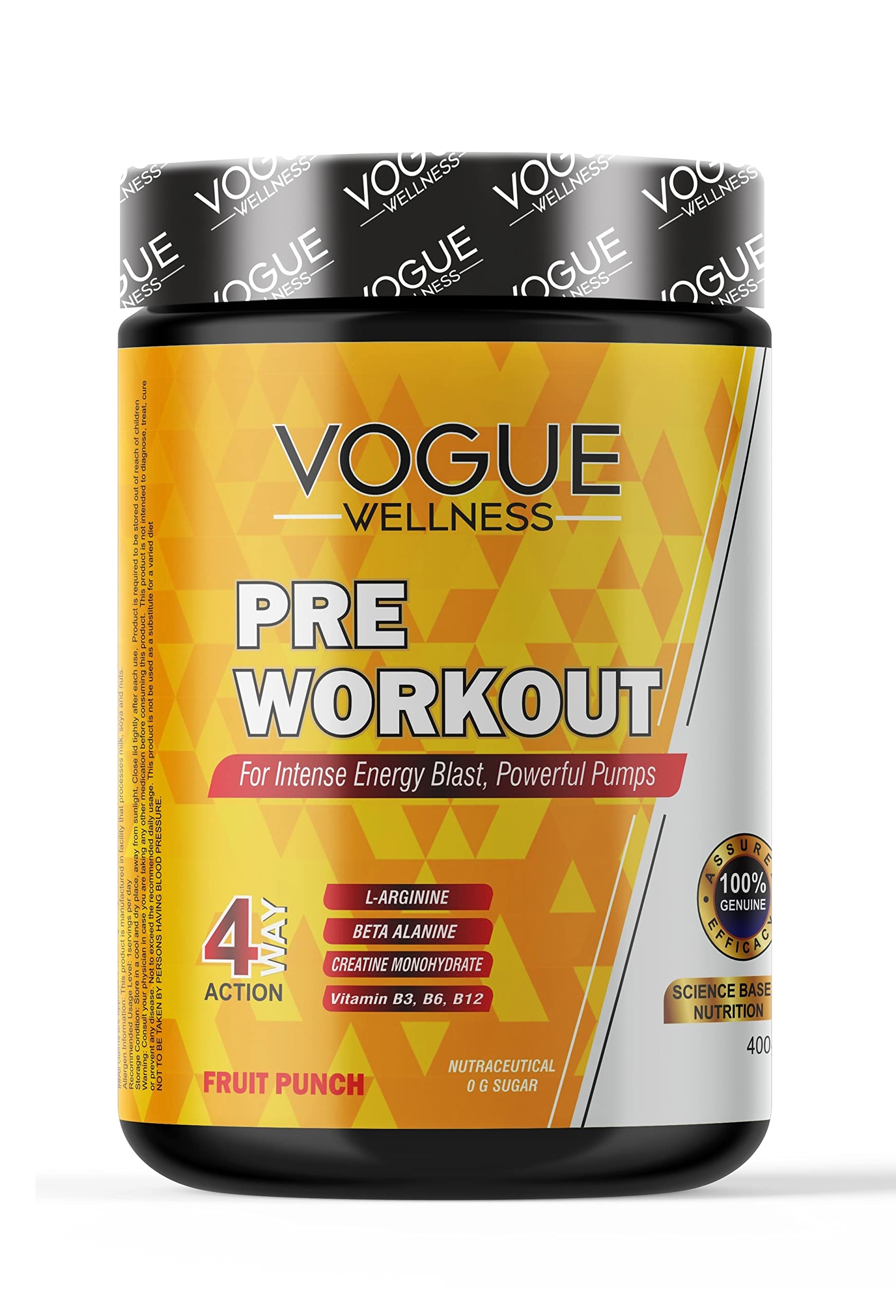 Vogue Wellness Pre Workout 400, 200mg Caffeine, 1000mg Citrulline | Advanced Pre Workout Supplement For Men & Women with Beta Alanine, Creatine, L-Taurine For Performance & Energy Boost - Image 2 thumbnail