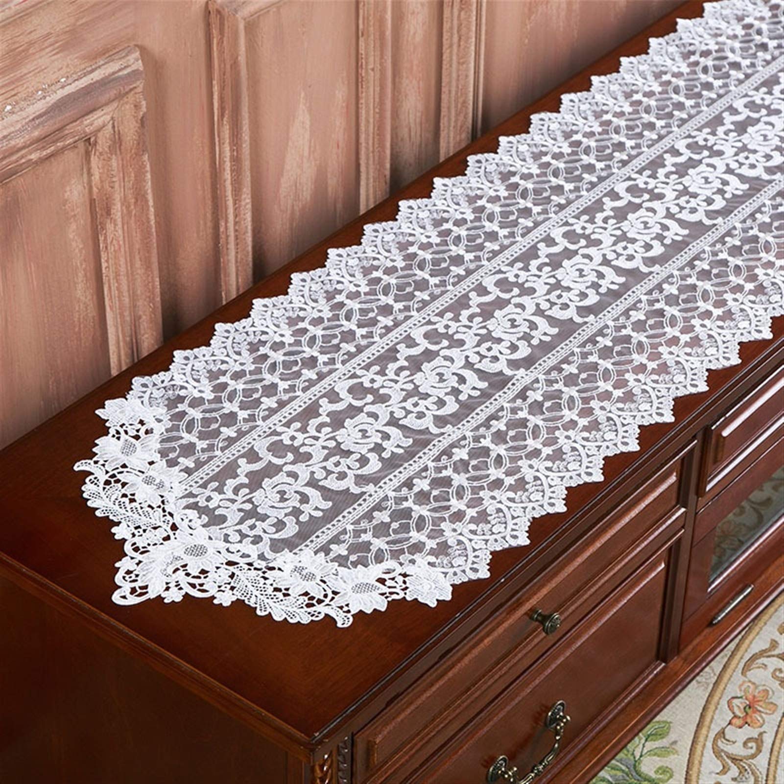 Runner da tavola in pizzo, Runner da tavolo in pizzo bianco con piccolo fiore ricamato sposa | 40*250CM