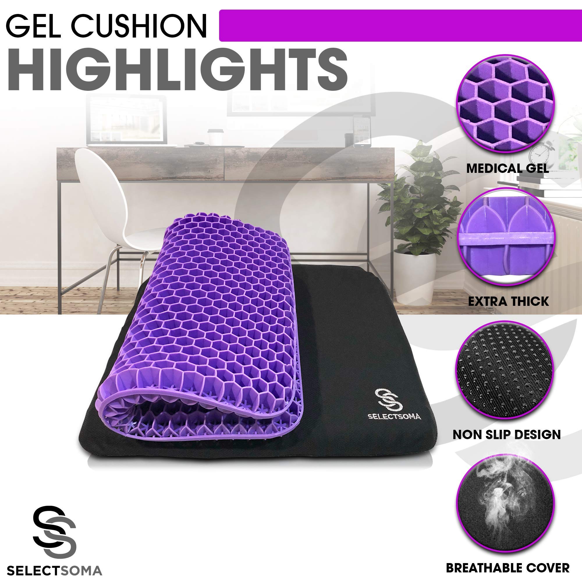 Gel Seat Cushion, Seat Cushion with NonSlip Cover Gel Cushion for