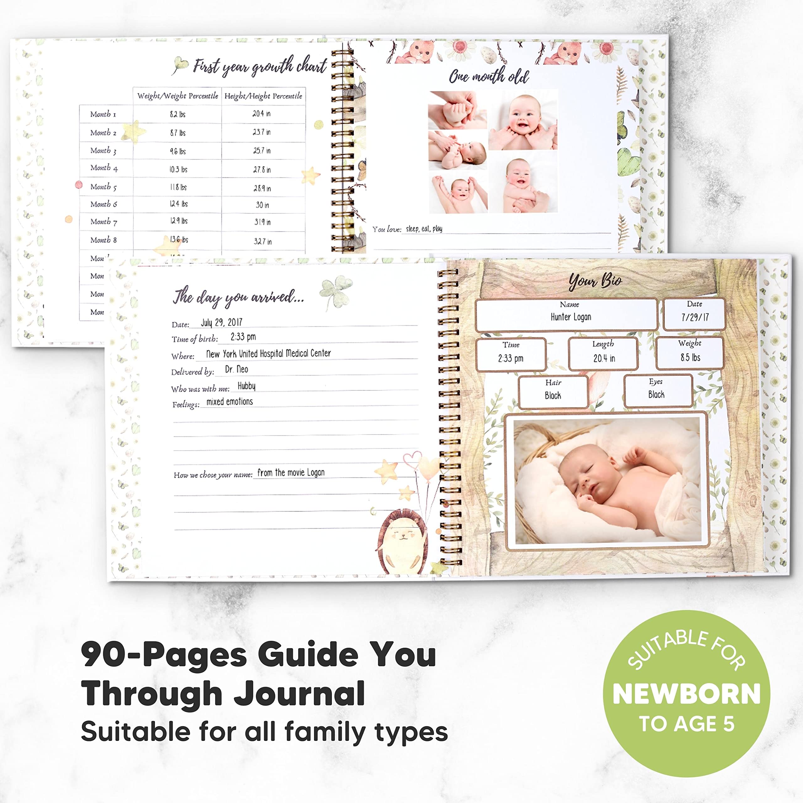Lanpn Hello Baby Memory Book voor jongen of meisje - linnen omslag eerste 5 jaar dagboek plakboek fotoalbum - pasgeboren mijlpaal aandenken voor nieuwe ouders (groen, 154 pagina's Lanpn Hello Baby Memory Book voor jongen of meisje - linnen omslag eerste 5 jaar dagboek plakboek fotoalbum - pasgeboren mijlpaal aandenken voor nieuwe ouders (groen, 154 pagina's