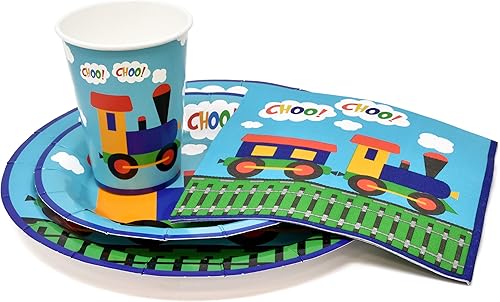 Miniatura 2 de Gift Boutique Juego de 122 piezas de suministros para fiestas de tren, platos de papel, servilleta para todos los vagones de ferrocarril, trenes,