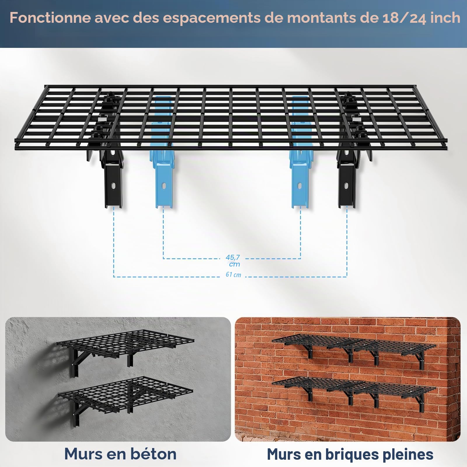 AIRAJ Étagère garage rangement pliable 91x60 cm, 2 pièces, étagère murale garage lourde 300 kg, métallique, pour garage, jardin, entrepôt – Noir, organisation du garage