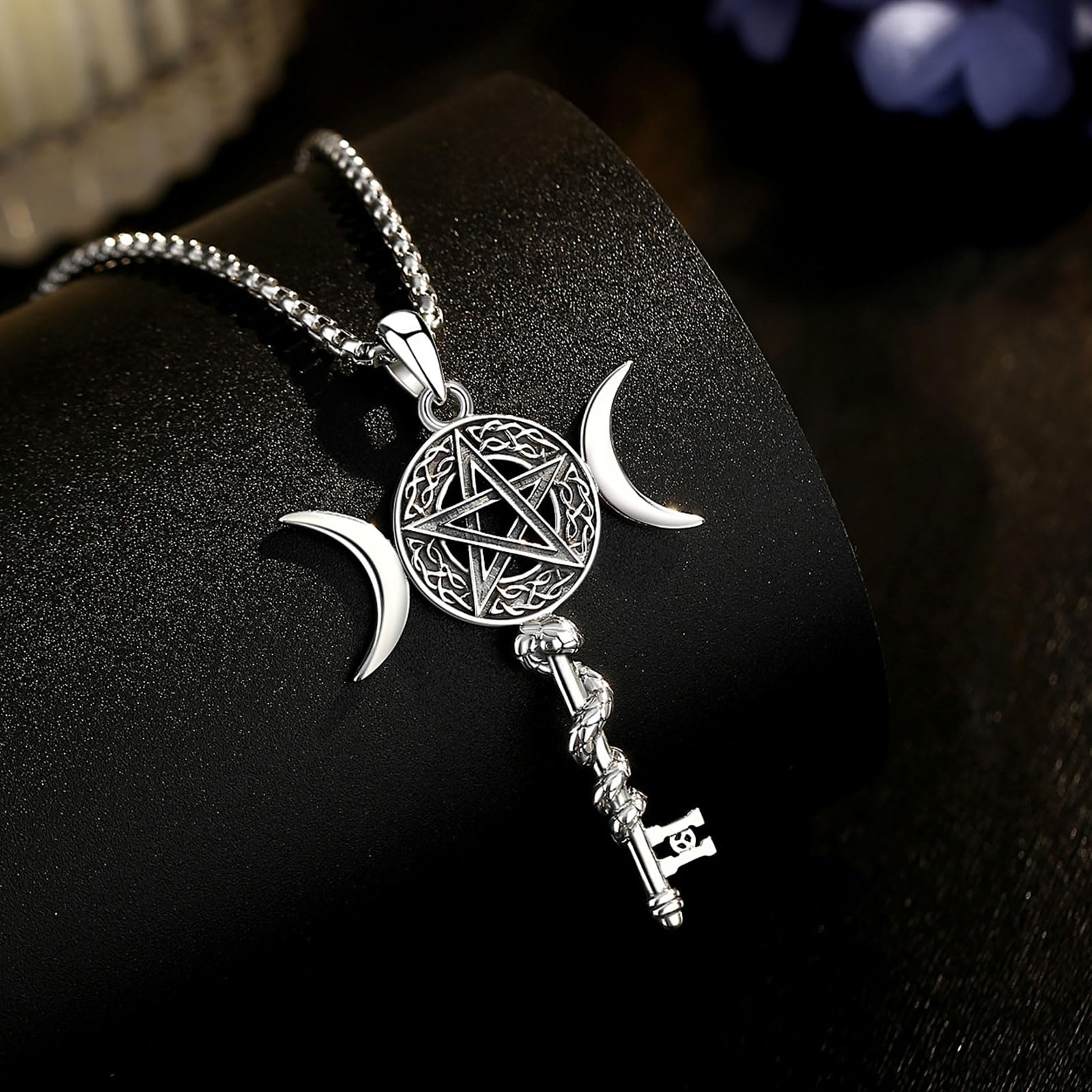 CELESTA Amuleto Sello de Lilith Colgante Serpiente Luna Diosa Collar Plata de ley 925 Joyeria Wicca Brujeria Esoterismo Regalo para Mujeres Espiritual