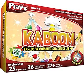 Playz Kaboom! 50+ Explosive Science Experiments Kit for Kids Age 8-12 with 25 Playz Lab Token Experiments - Chemistry Set STEM Learning & Educational Toys & Gifts for Boys, Girls, Teenagers & Kids