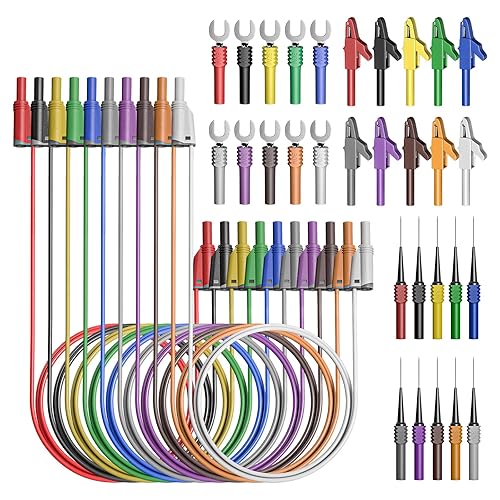 Miniatura 8 de Goupchn 5PCS Banana Plug Silicone Test Leads Kit 4mm Fully Insulated Safety Shrouded Stackable Banana Plug with Alligator Crocodile Clips Test Fork