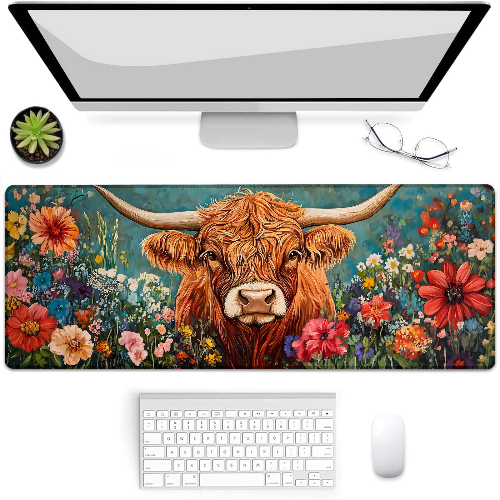 VANZEV Gaming Mouse Pad, Highland Cow Floral Mouse Pad, Desk Mat, Non-Slip Rubber Base MousePads for Computers Laptop Office School Home Accessories