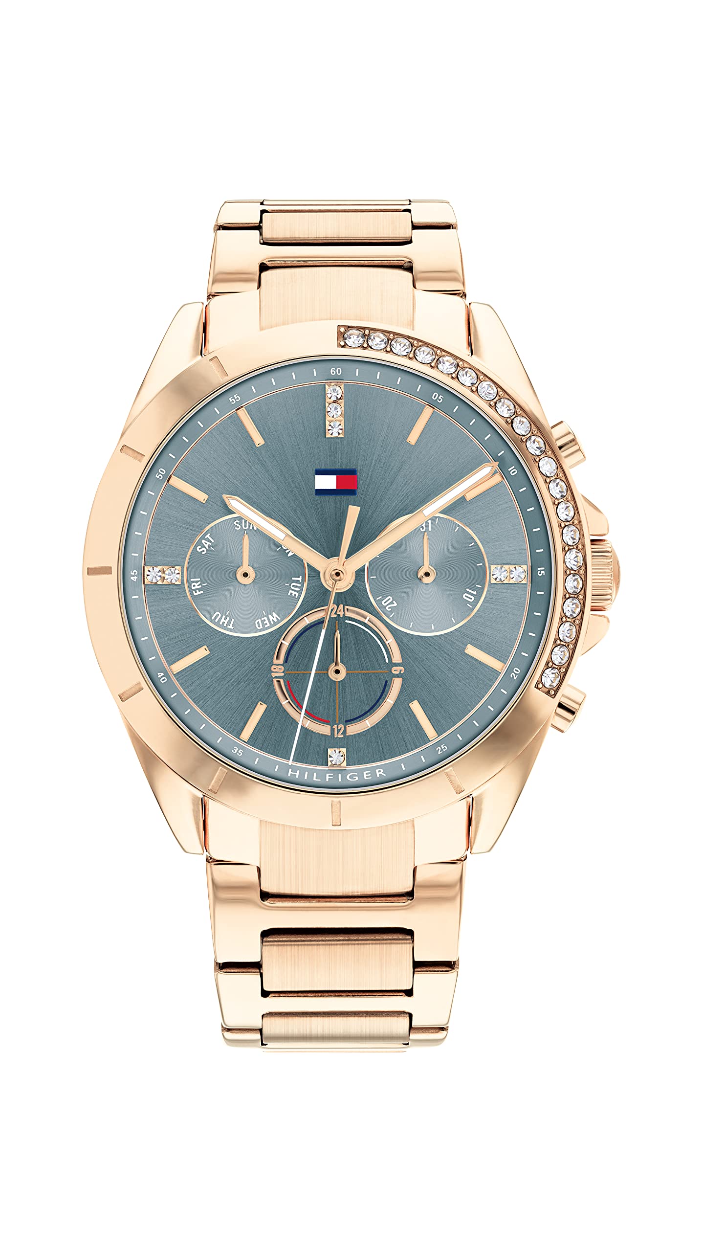 Tommy Hilfiger Analogue Multifunction Quartz Watch for Women with Carnation Gold Colored Stainless Steel Bracelet - 1782386