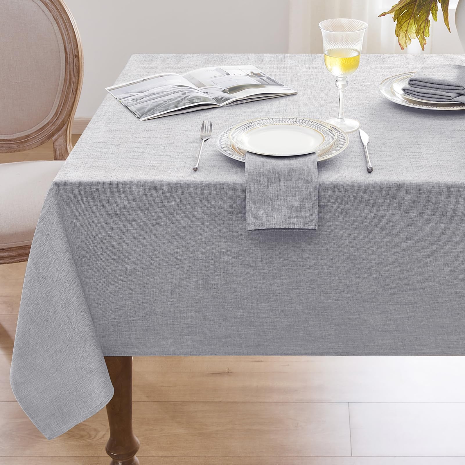 Softalker Grey Table Cloth Wipeable Rectangular 140x200 cm Faux Linen Tablecloth Stain Resistant Washable Table Cloths New Year Dining Table Cover for Coffee Party Baby Shower Tabletop Decor 55x78in