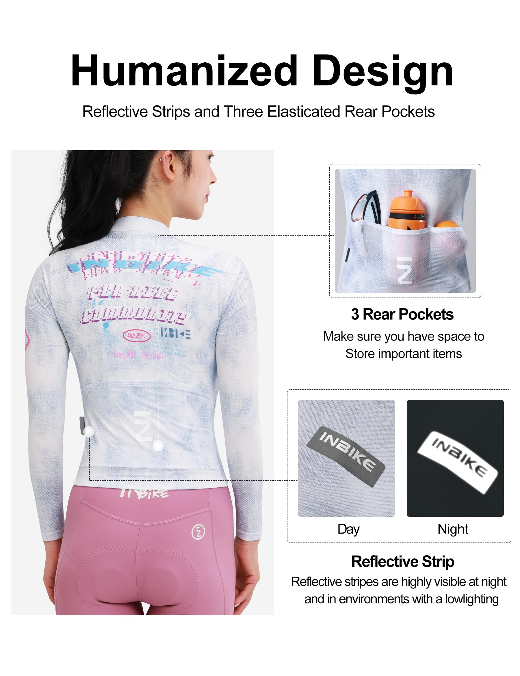 INBIKE Maillot Ciclista Bici Ciclismo Camiseta Mujer Manga Larga con 3 Bolsillos Transpirable Secado rápido Ciclismo WW585