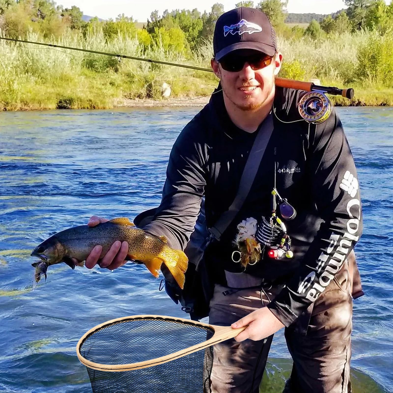 Reti da pesca in legno – Reti da pesca in gomma, per pesca a mosca, reti da pesca con manici