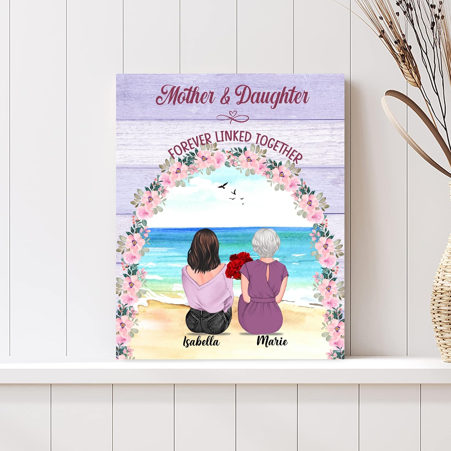 Personalized Gift for Mom - Custom Mother Daughter Wrapped Canvas - , Mothers Day, Christmas, Birthday Mom Gift from Daughter - Mother Daughter Gift Art - Mom Art - Mother Daughter Forever Linked