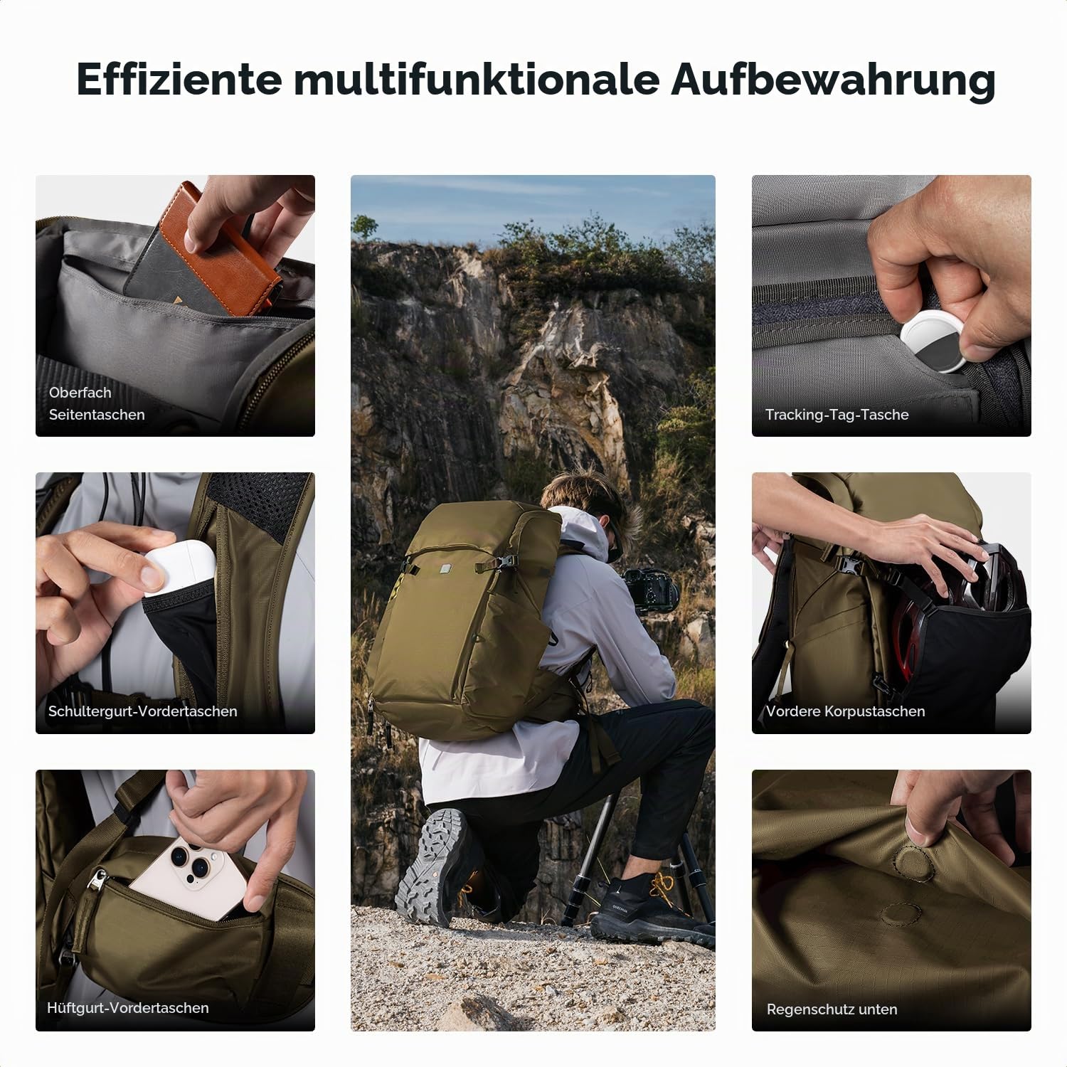 K&F CONCEPT Kamerarucksack 30L, Professionelle Große Fotorucksack, Camera Backpack Wasserdicht, Reiserucksack für DSLR/Stativ/Helm, für 15 Zoll Laptop, Geeignet zum Klettern/Wandern/Reisen