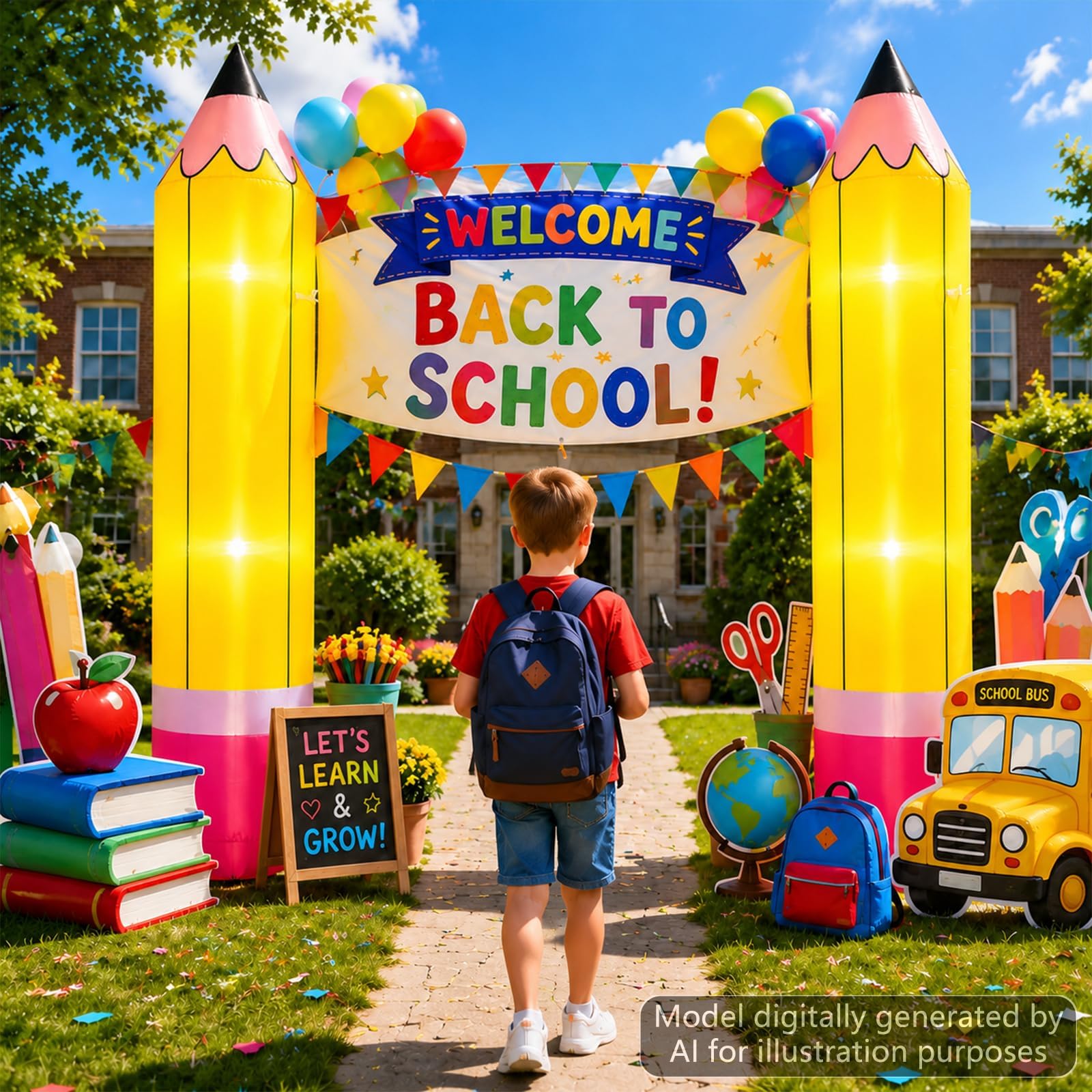 1,8 m Bleistift aufblasbare Riesenbleistifte beleuchtete aufblasbare Dekoration zurück zur Schule Dekoration Eingebauter LED Blow Up Bleistift aufblasbar für den ersten Schultag Rasen Hof Kindergarten
