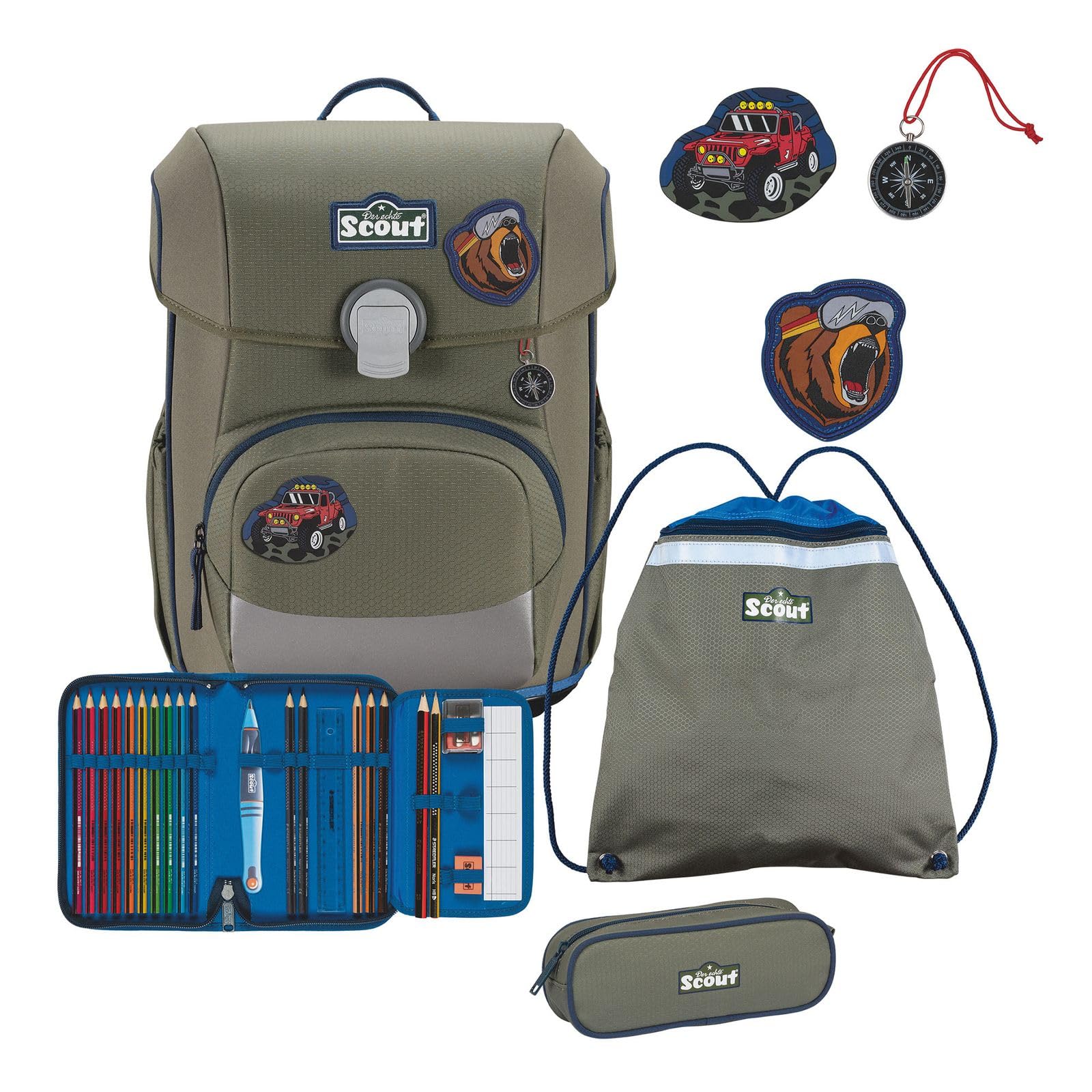 SCOUT Schulranzen Basic Neo Set 4-teilig Adventure olivgrün