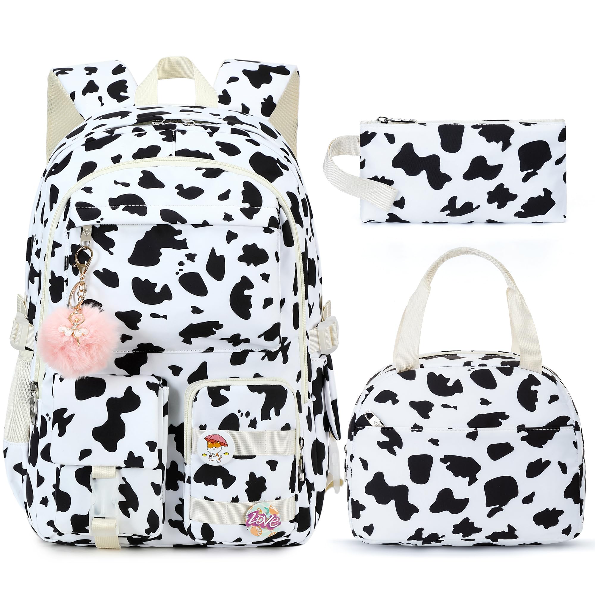 Hidds Backpack for Girls 3 PCS College School Backpacks Kids Bookbag Set with Lunch Box School Bag Daypack Teens Women