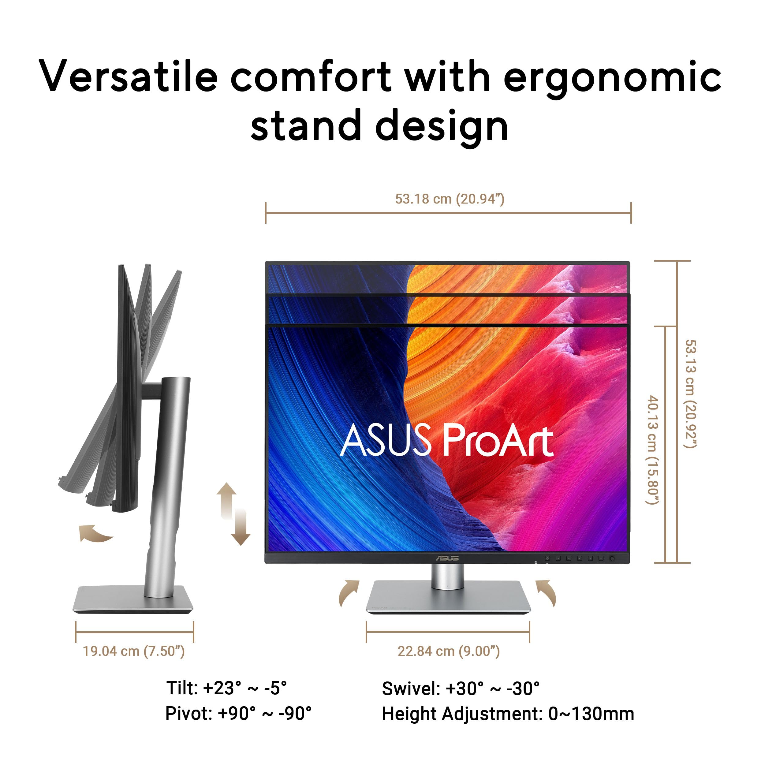 ASUS ProArt Display Monitor professionale da 24" 16:10 (PA248QFV) - IPS, WUXGA (1920 x 1200), 100% sRGB, precisione del colore ΔE < 2, verifica Calman, 100Hz, HDR-10, sincronizzazione luce, ergonomico