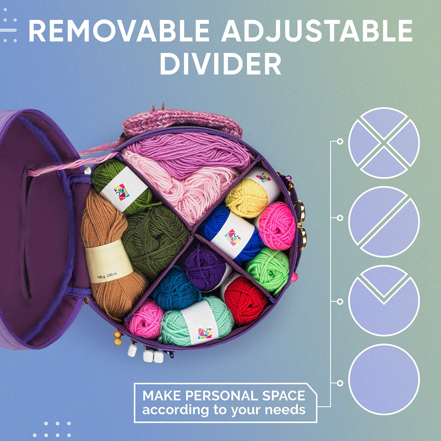Borsa per Maglieria e Stoccaggio Filati - Migliore Borsa per Filati in Tela Durevole - Organizer per Lavoro a Maglia e Uncinetto con Custodia per Accessori per Maglieria