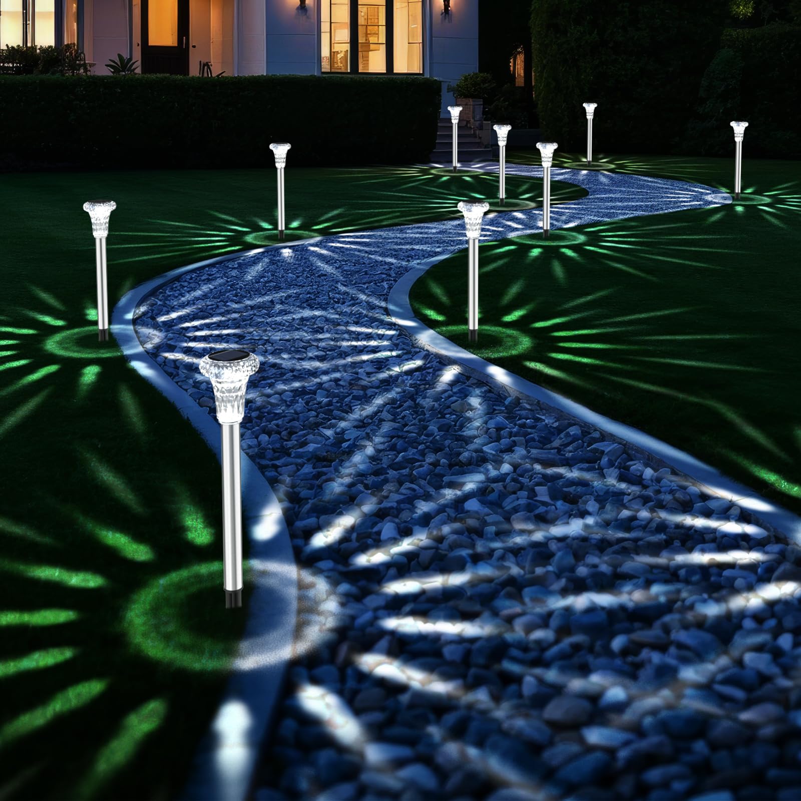 Bowfar Solarlampen für Außen, 6 Stück Solarleuchten Garten IP65 Wasserdichte Gartenbeleuchtung, Kaltweiß Edelstahl Solar Gartenleuchten für Outdoor Terrasse Rasen Garten Balkon Wege Hof