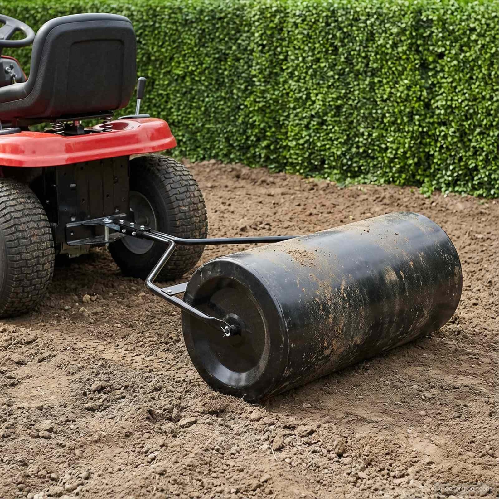 Rodillo de césped de jardín de hierro 120 x 99 cm con capacidad de tambor de 110 L, rodillo manual para alisar, presionar y compactar semillas en el jardín y al aire libre