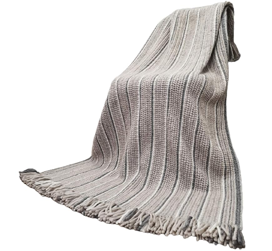 Crochet wool Blanket Gray Beige Warm throw blanket merino