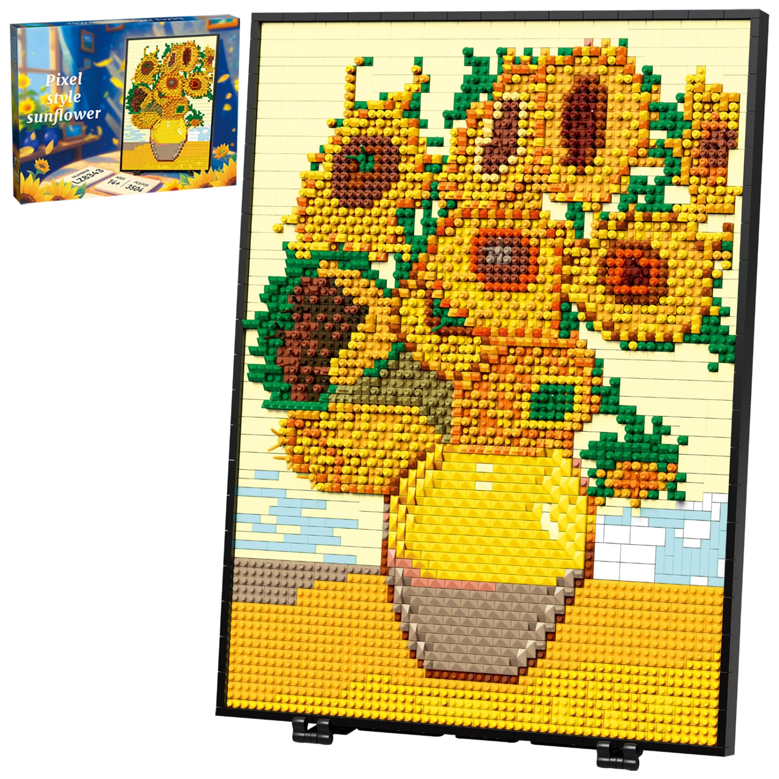 HJPLPXH Pixel Sunflower Painting Frame Art Crafts for Home Office Decor Micro Mini Building Block Art Model