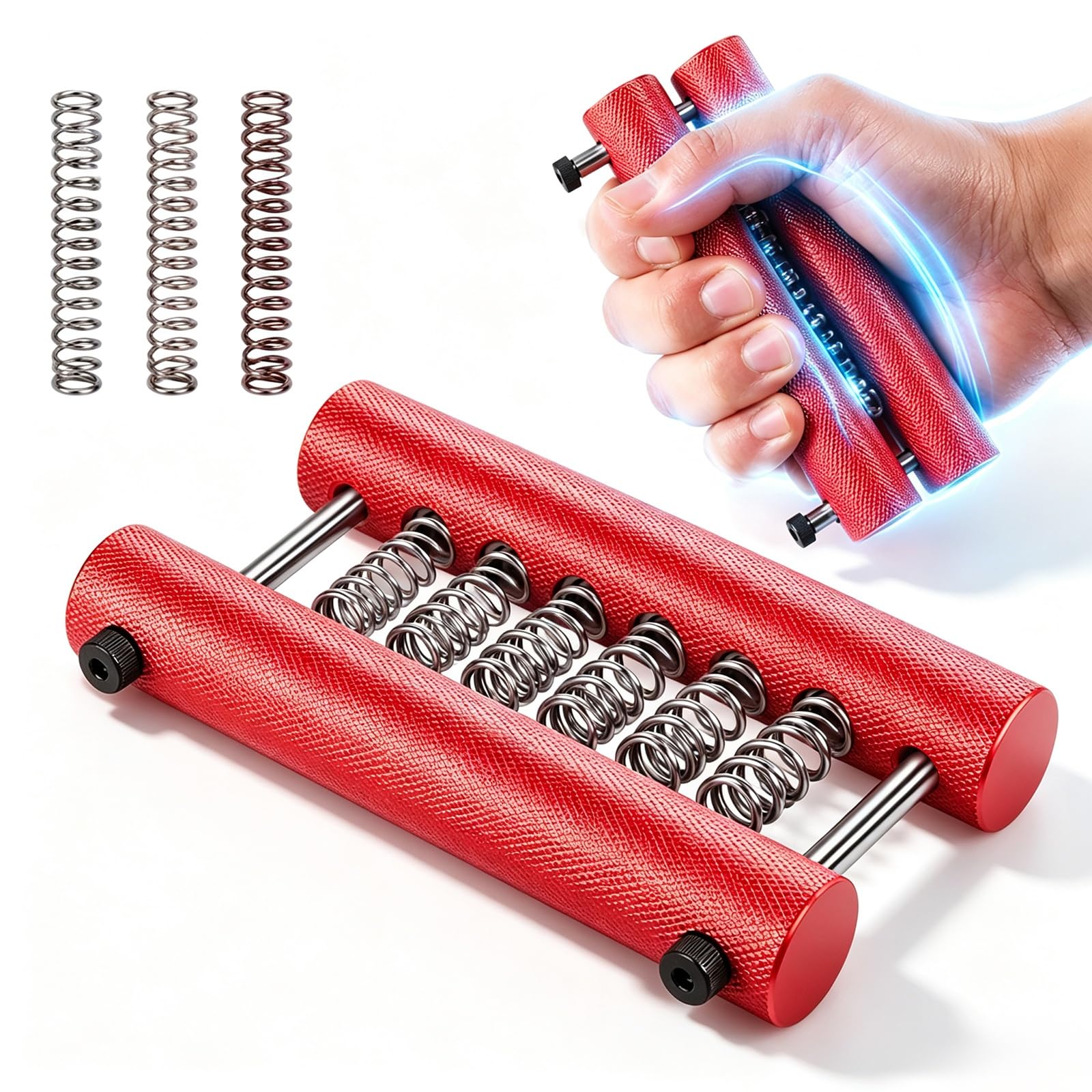 Empuñadura de aluminio moleteado, ejercitador de agarre ajustable | Ejercitador de mano, estructura de aleación de aluminio 6061, resistencia combinable, mango con patrón de cuadrícula