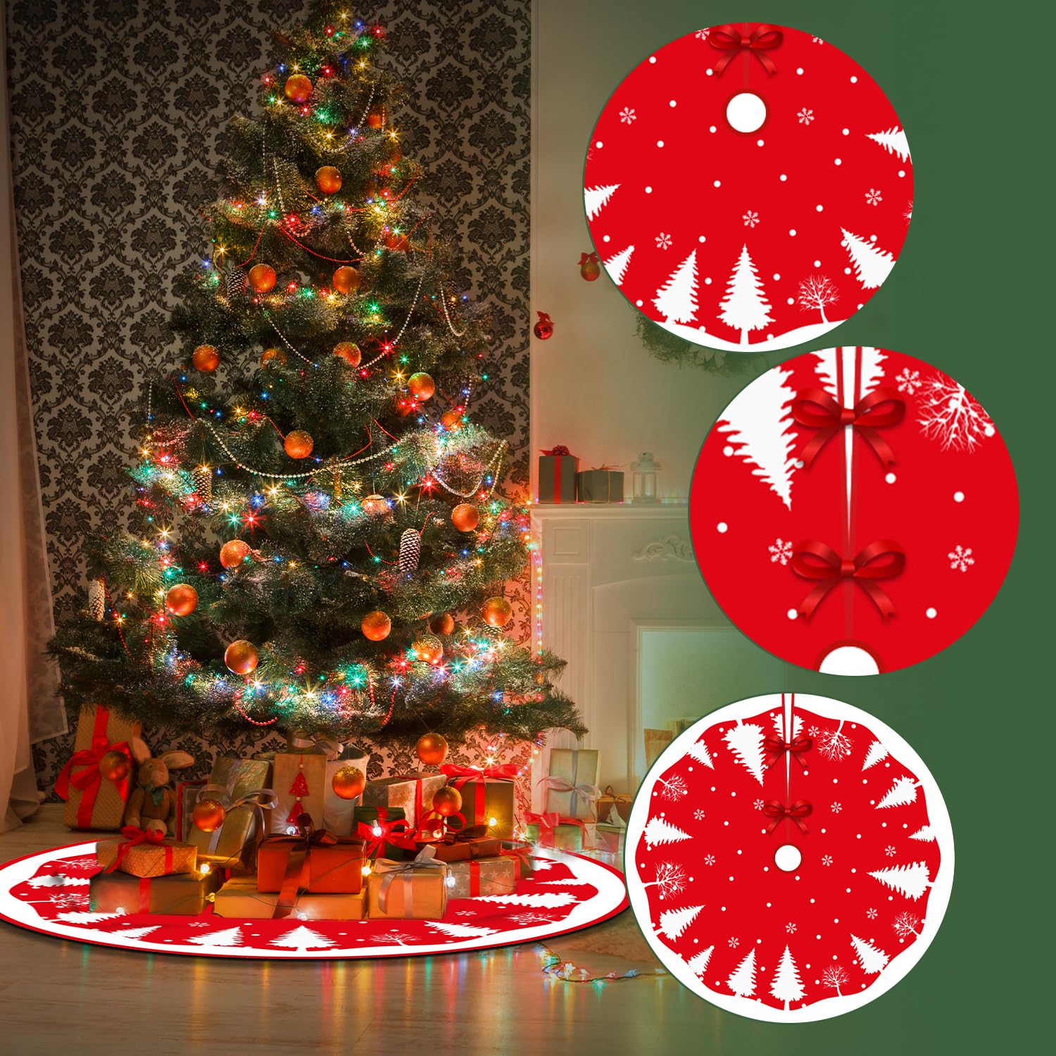 Jupe De Sapin De Noël 120cm - Cache-Pied Rond Décoratif, Polyester, Motifs Festifs