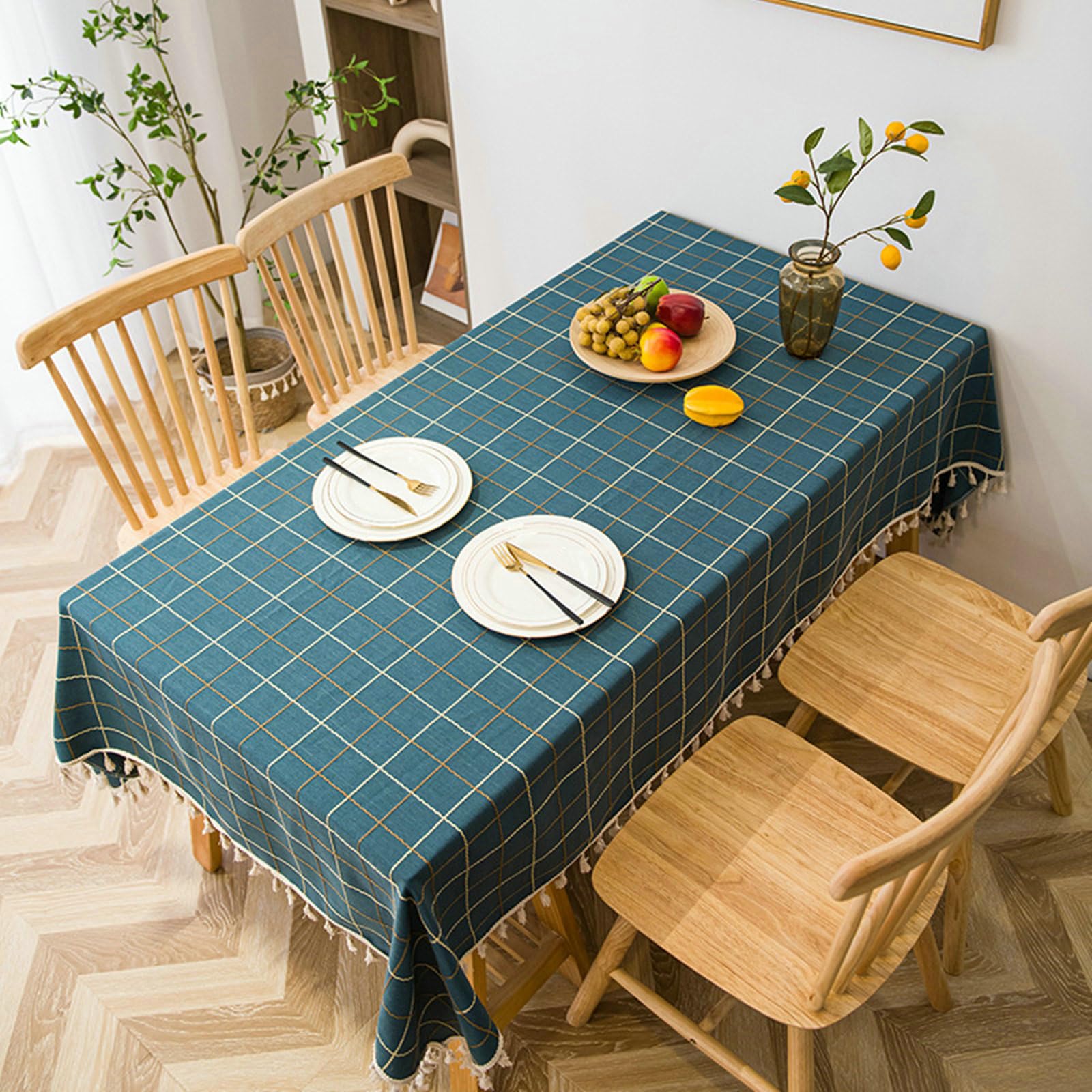 Gualiy Tovaglia Poliestere Cucina, Tovaglie Cucina 140 x 220cm Rettangolare Tovaglia Antiscivolo Cucina Reticolo Geometrico con Nappe Tovaglia per Sala da Pranzo, Verde