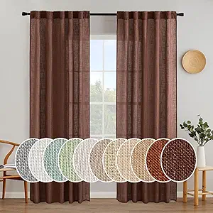 MIULEE Chocolate Brown Linen Curtains 84 Inch Length for Bedroom Living Room, Soft Thick Linen Textured Window Drapes Semi Sheer Light Filtering Rod Pocket Back Tab Burlap Look, 2 Panels, 37x84 Inches