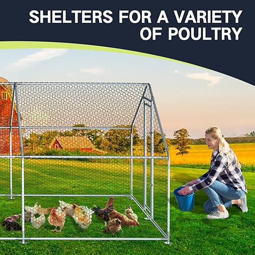 Miniatura 8 de TOREAD Jaula de metal para gallinero de 19.7 pies con cubierta impermeable y protectora UV para uso en granja al aire libre (9.8 pies de largo x