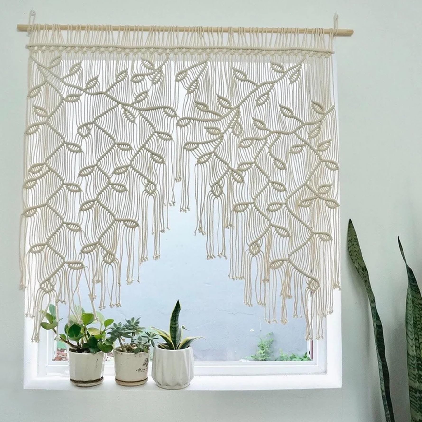 Rideaux coulissants en macramé, Feuilles tissées bohème, Rideaux de Bistro de Style champêtre, à Suspendre au Mur, Rideau Porte en macramé, Rideau Court pour Porte Balcon Salon.