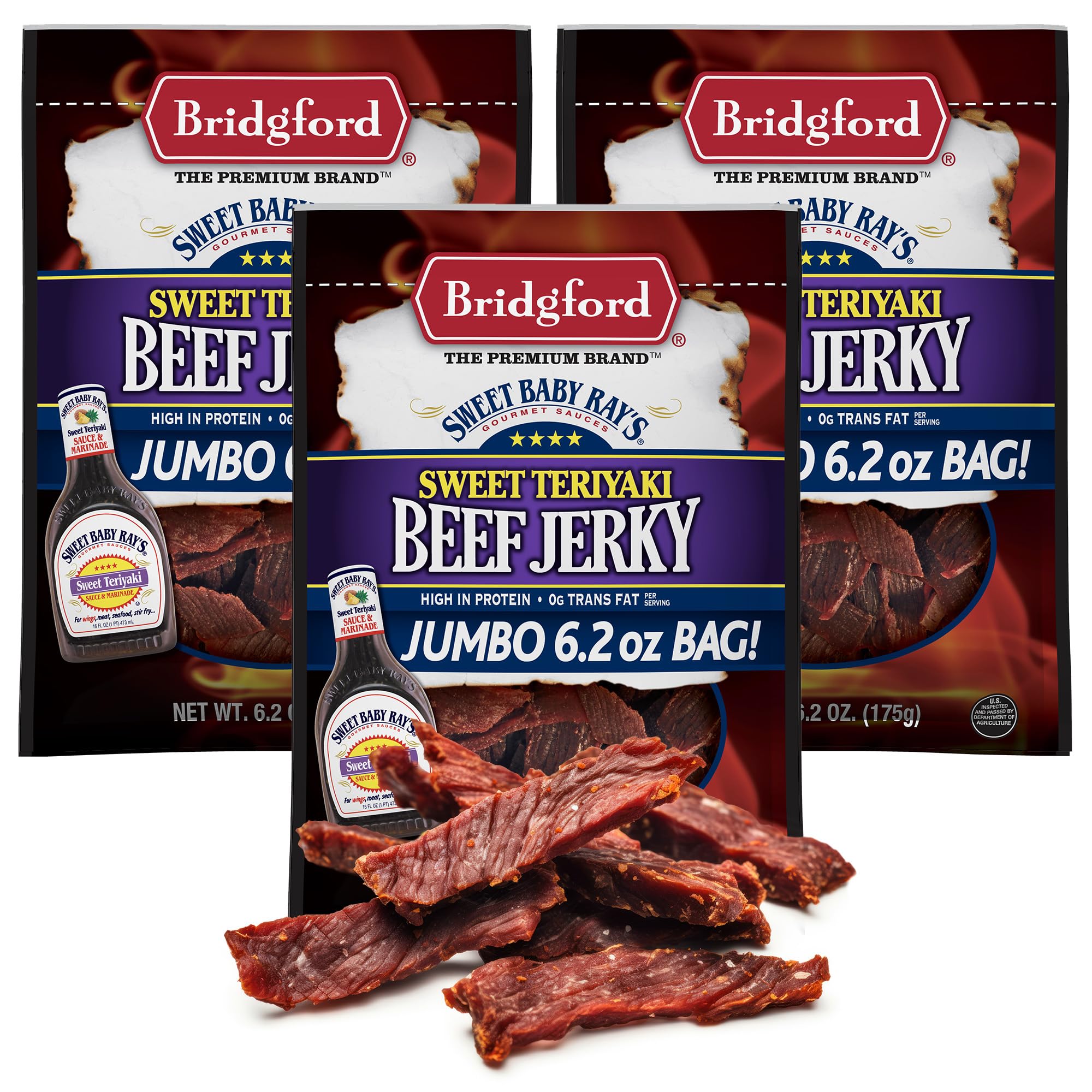 Bridgford Sweet Baby Ray's Sweet Teriyaki Beef Jerky ,6.2 Ounce (Pack of 3)