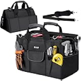 TICONN Heavy Duty Tool Bag with Multi-Pockets, Portable Tool Box Organizer Storage Bag, with Adjustable Shoulder Strap and Ergonomic Handle (Black, 16