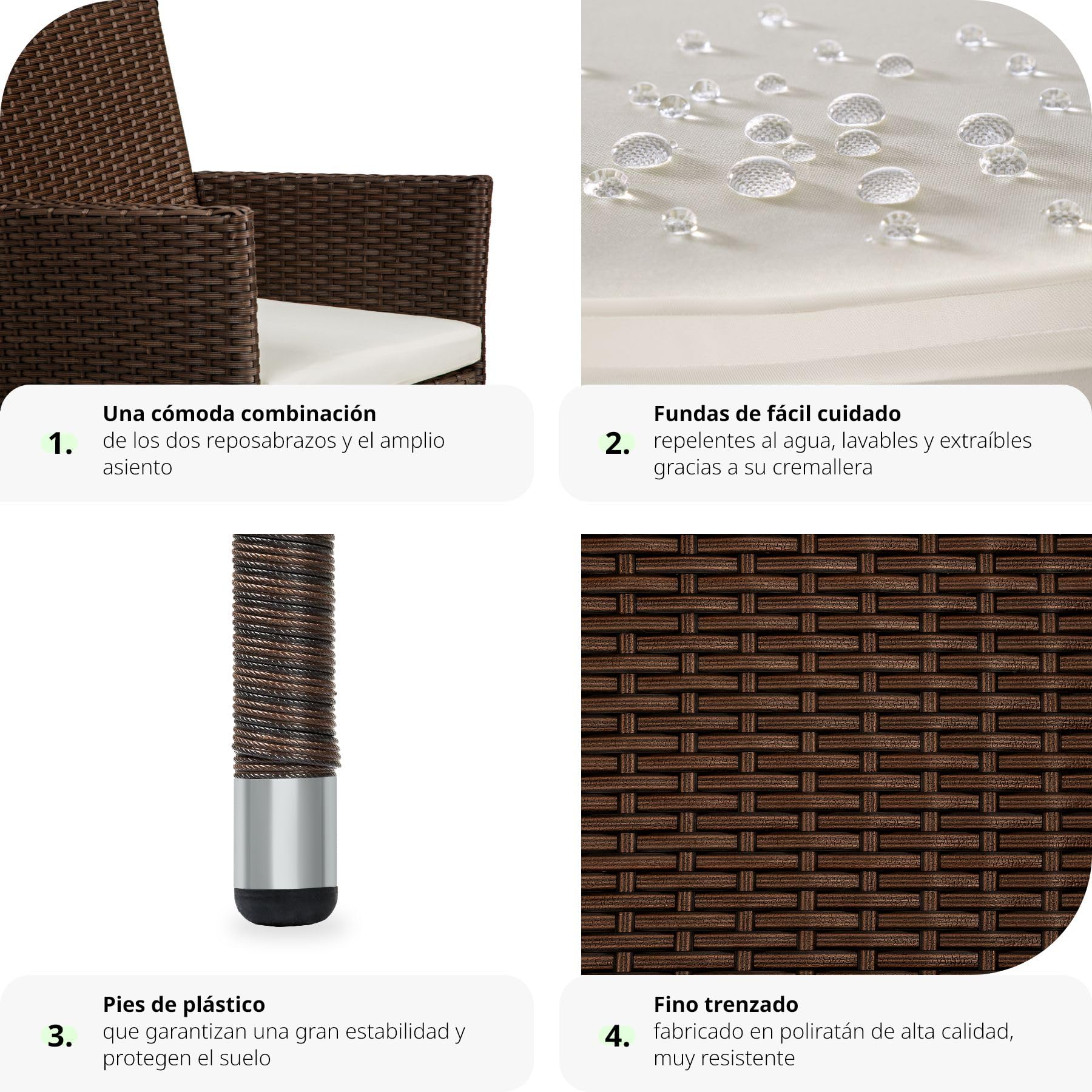 tectake® Set de 2 Sillones en Poliratán y Acero, Muebles Jardín Exterior, Sillón para Conjunto Jardín Exterior, Cojines con Fundas Intercambiables, Fácil Montaje - marrón/Beige