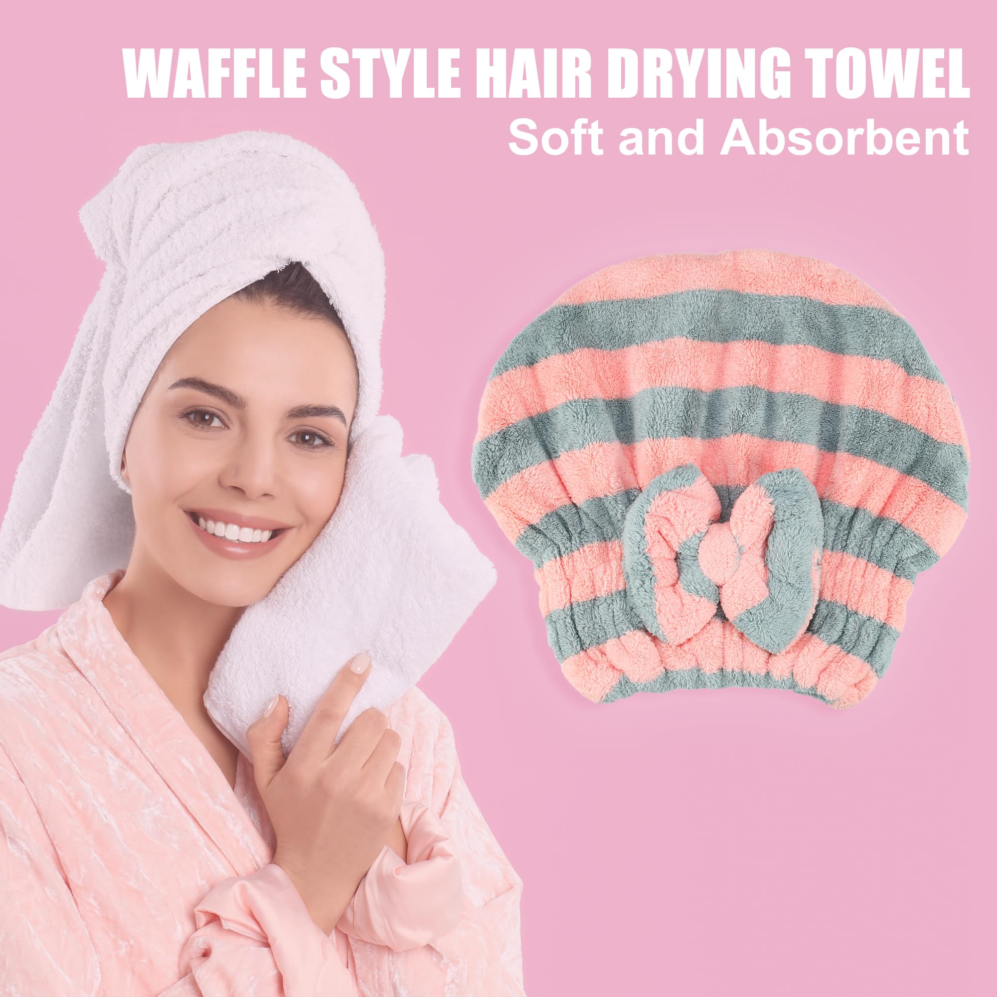 VOCOSTE Coral Fleece Hair Drying Towel Dry Cap, Adult Hair Drying Towel, Lightweight Strong Absorbent, for After Bath Drying Hair, Gray and Pink