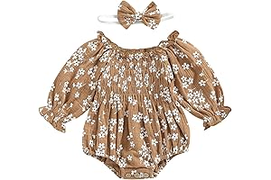 2pcs Infant Baby Girls Boho Romper Dress and Headband Set