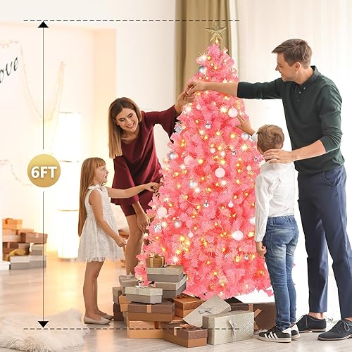 Miniatura 7 de VINGLI Árbol de Navidad artificial preiluminado de 6 pies con 250 luces blancas cálidas, decoración de fiesta de Navidad con soporte de metal