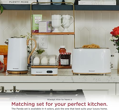 Miniatura 6 de Homeart Panda Egg Boiler con detalles de madera olla de huevos de cocción rápida eléctrica con apagado automático alarma y perforador de huevos