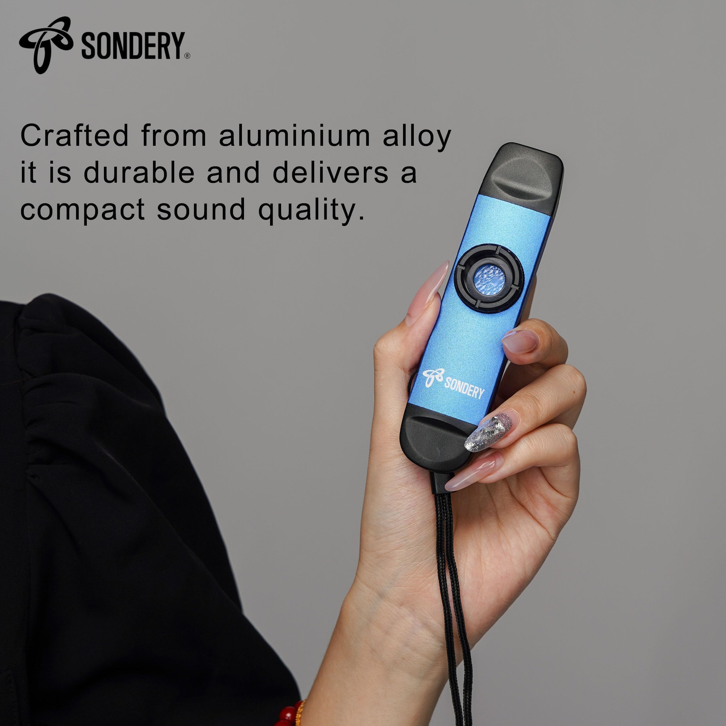 Sondery Kazoo professionnel en métal, kazoo à double tête avec cordon et 5 membranes pour tous les âges et occasions, bleu