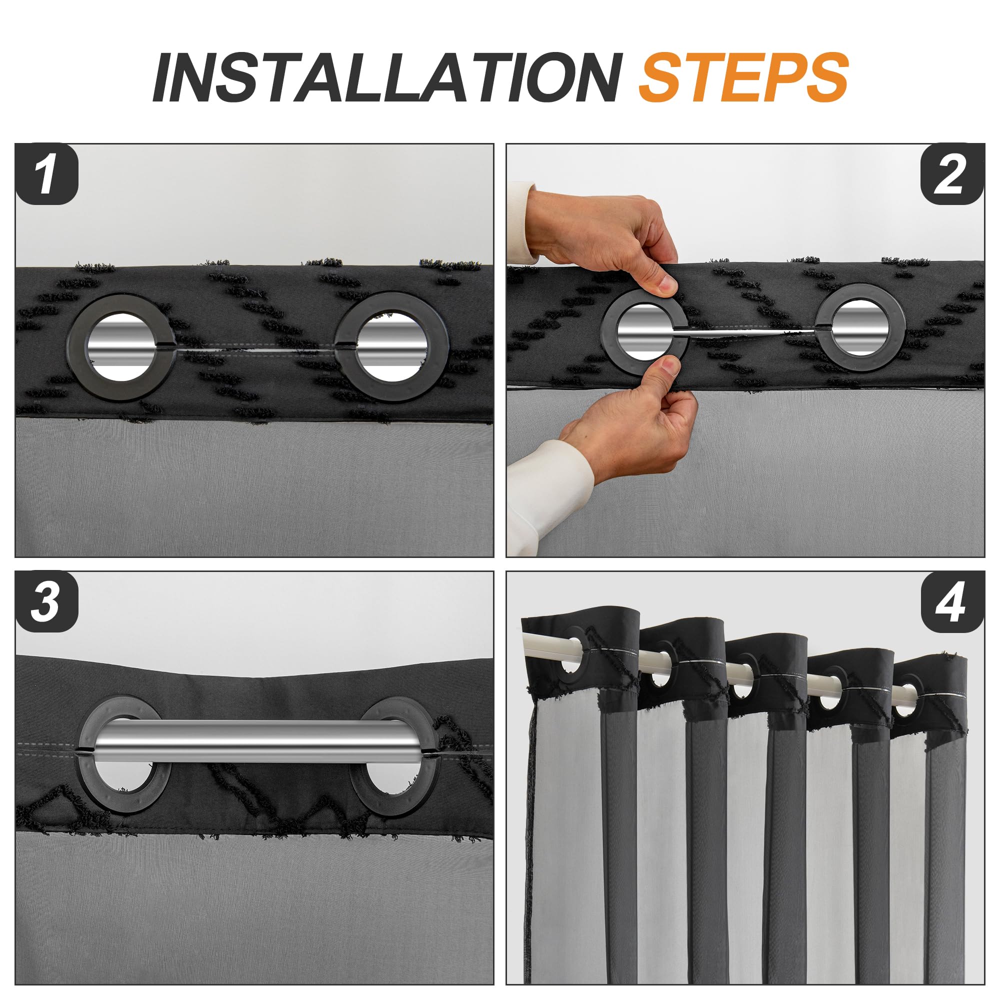 Amazon｜PANGSINNE エクストラロング フックなしシャワーカーテン、長