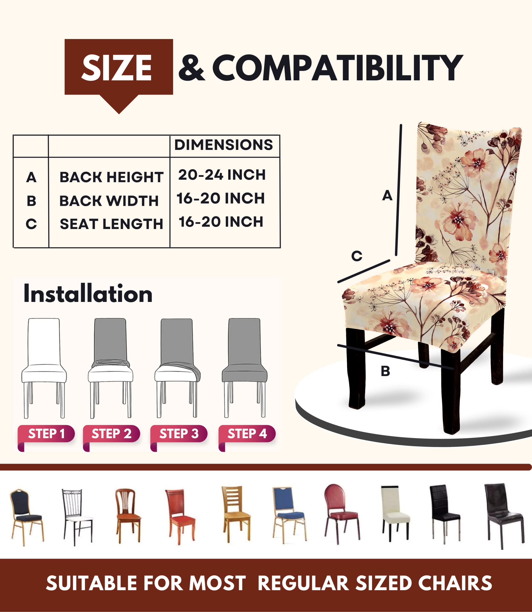 BRIDA® Stretchable Floral Geometric Printed Dining Chair Covers Elastic Chair Seat Case Protector, Slipcovers (4 Chair Cover, Watercolor Leaves) 2