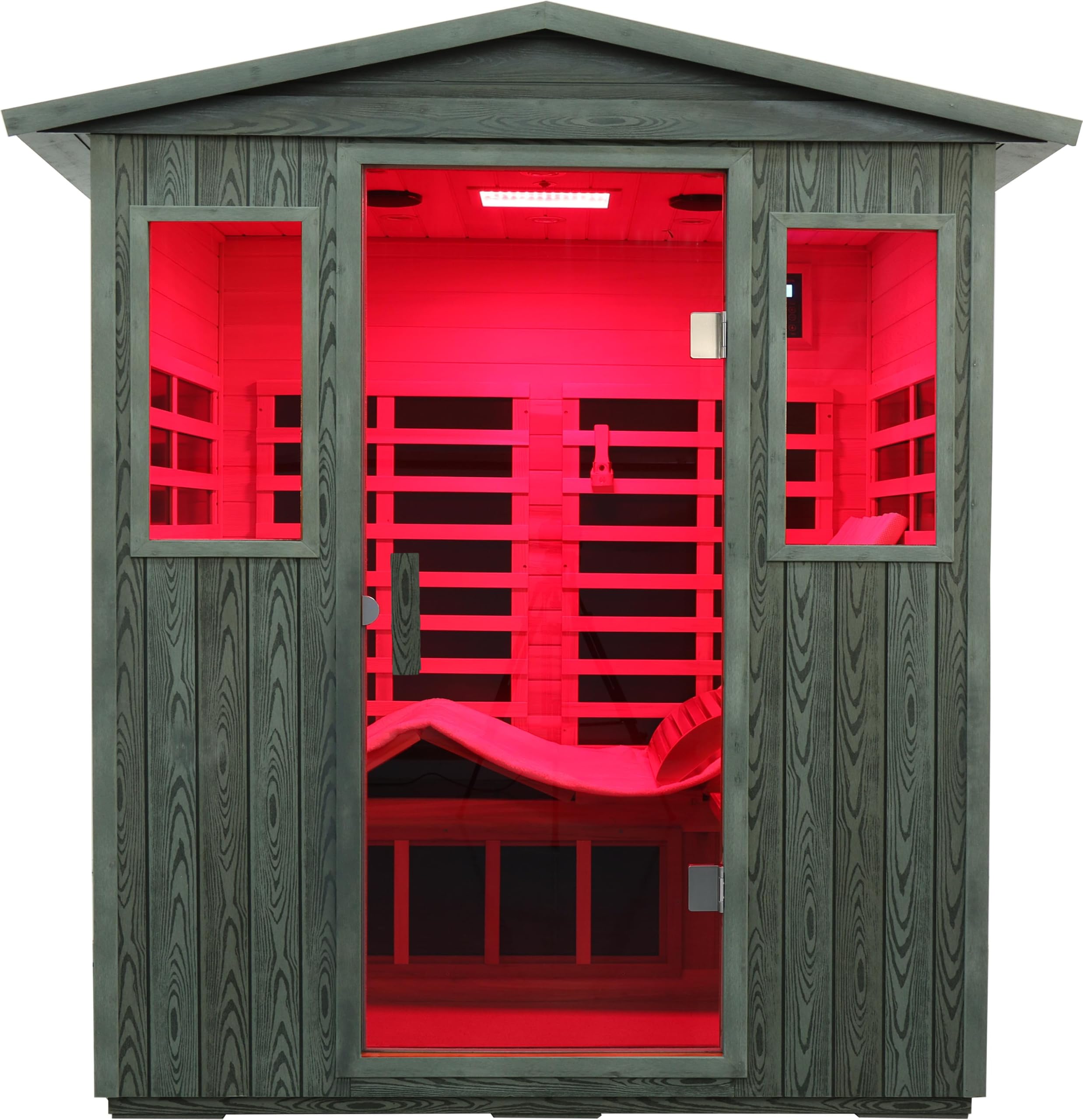 LTCCDSS Full Spectrum Ultra-Low EMF Outdoor Infrared Sauna 4 Person, Composite Wood Far Infrared Sauna for Home, EMF 0.1-1mG, Bluetooth &amp; Chromotherapy 73.94 * 52.6 * 81.1In