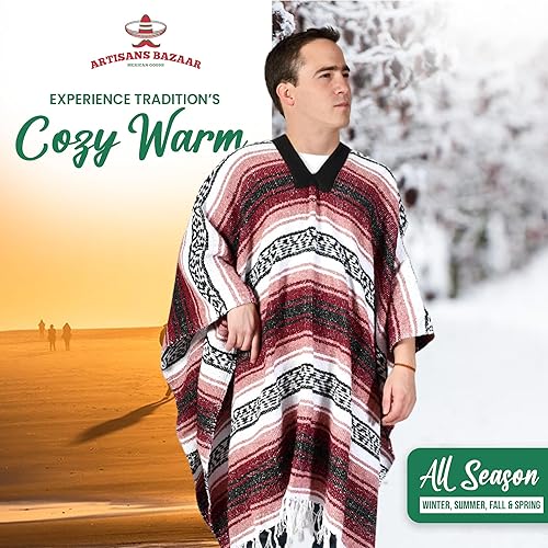 Miniatura 6 de Poncho mexicano Baja Poncho 100 cálido y cómodo abrigo de invierno Sarapes Mexicanos