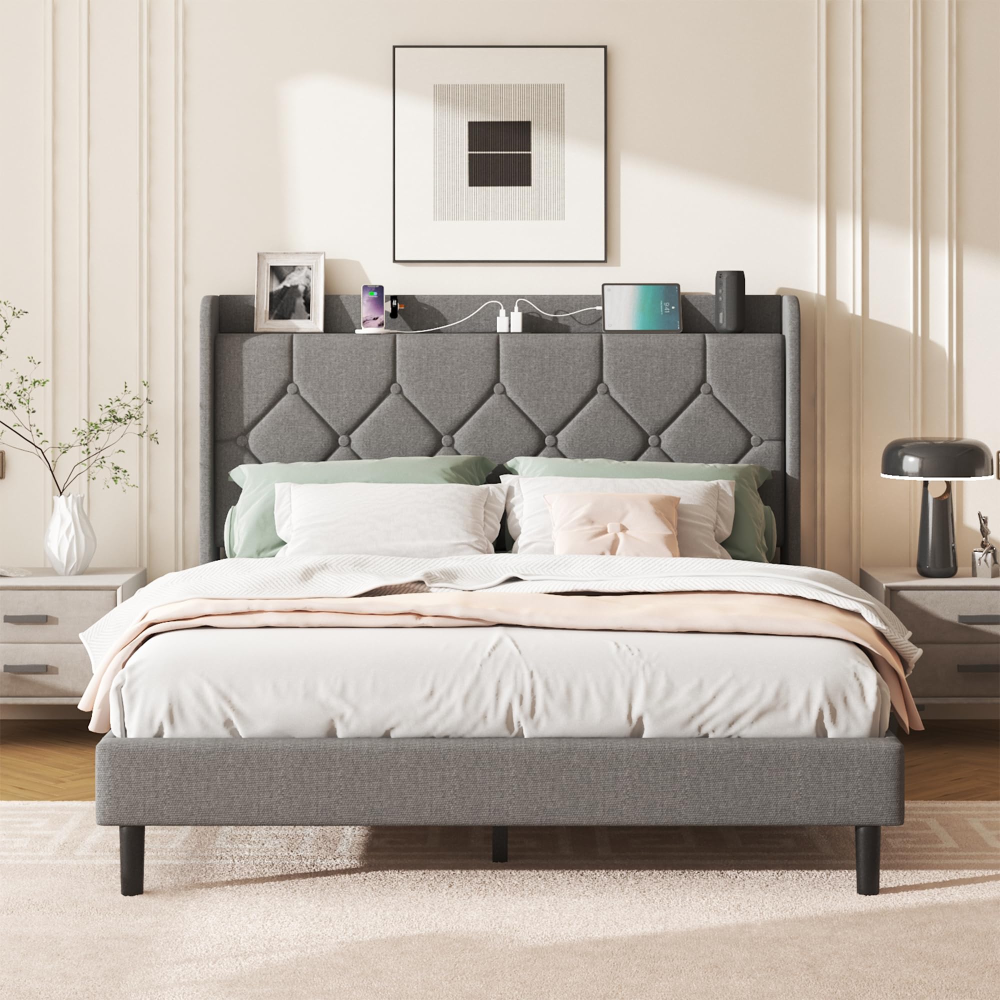Photo 1 of Lcwtvgxr Queen Platform Bed Frame with Storage Headboard
