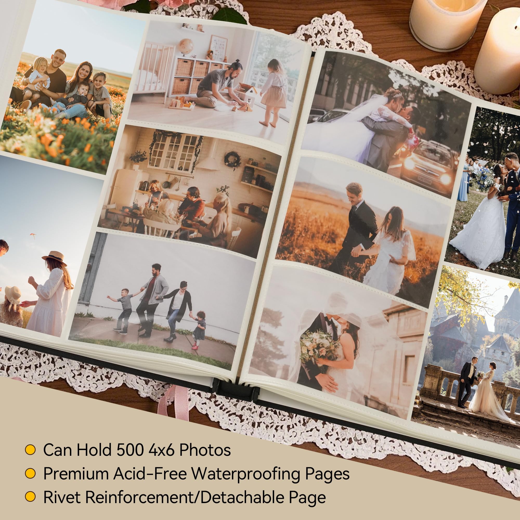 Álbum de fotos de 4 x 6 pulgadas, 500 fotos por página, 500 bolsillos, álbumes de fotos de 4 x 6 pulgadas, cubierta de tela de lino, álbum de fotos grande para recuerdos familiares de boda