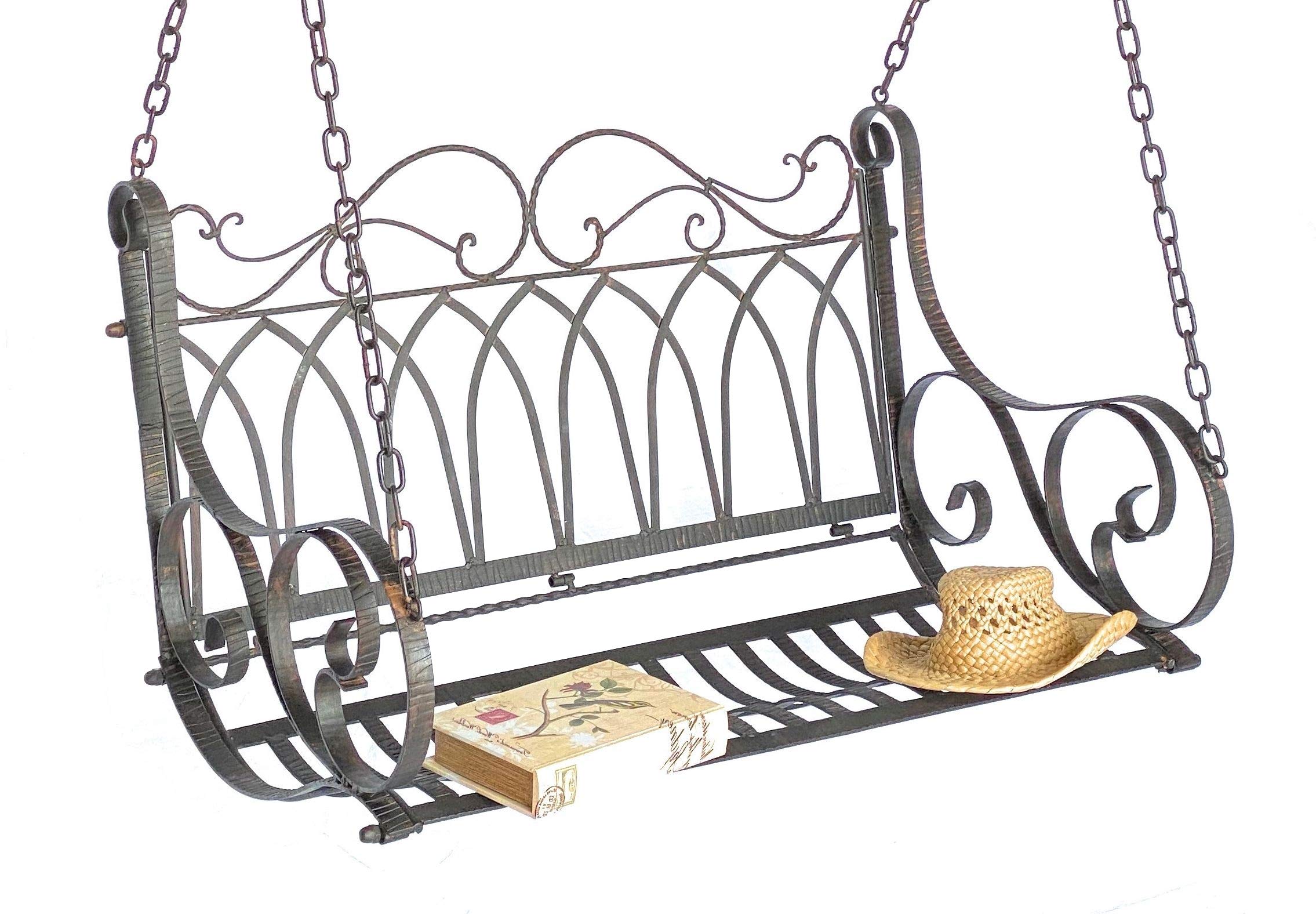 DanDiBo Banco colgante de metal marrón resistente a la intemperie, columpio con cadenas, 18688, 2 plazas, banco de jardín